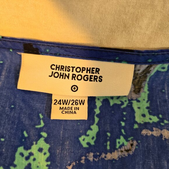 CHRISTOPHER JOHN ROGERS Blue Printed Puff Tired Dress Size 24W/26W New NO Tags! - Picture 12 of 16